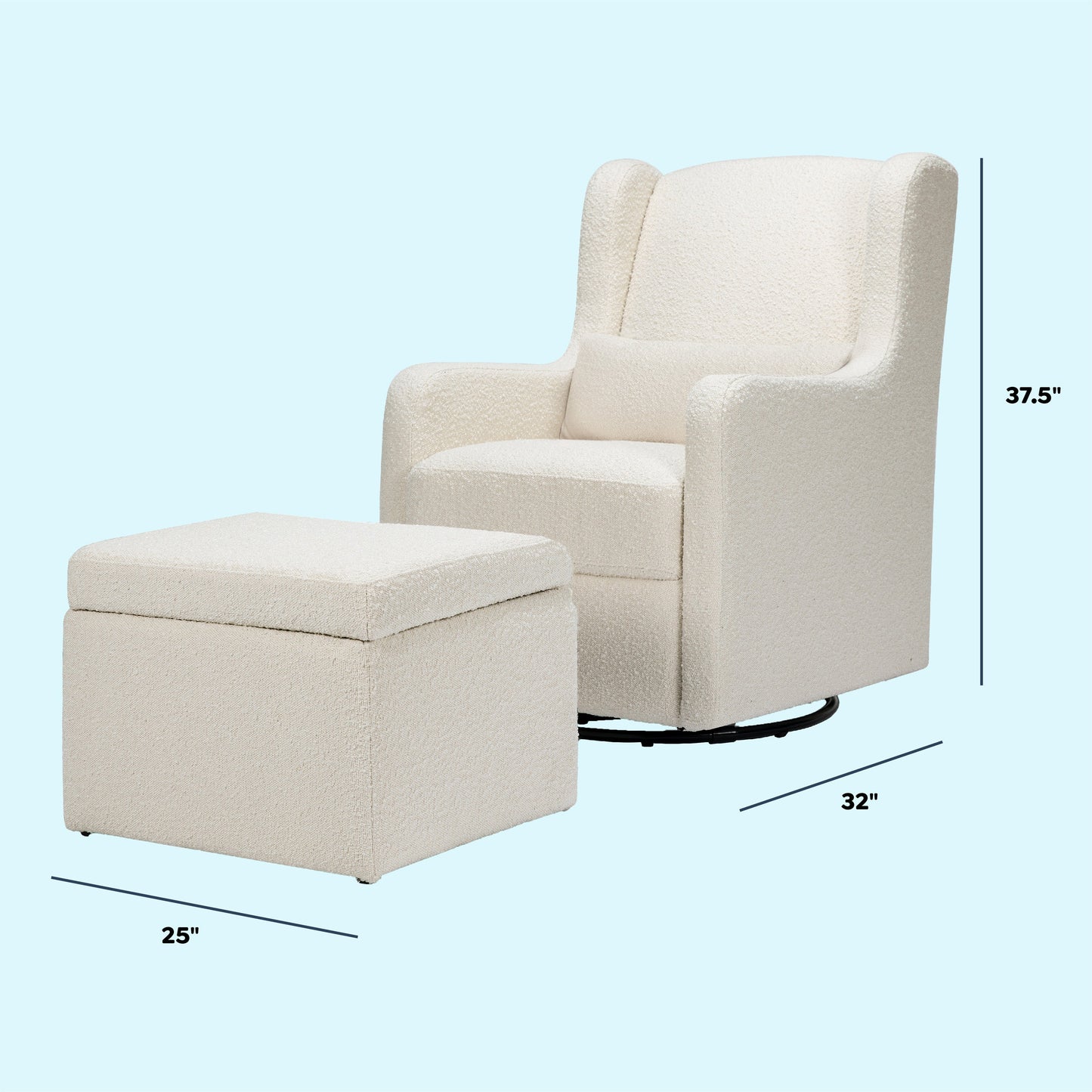Adrian Swivel Glider with Storage Ottoman | Ivory Boucle fabric