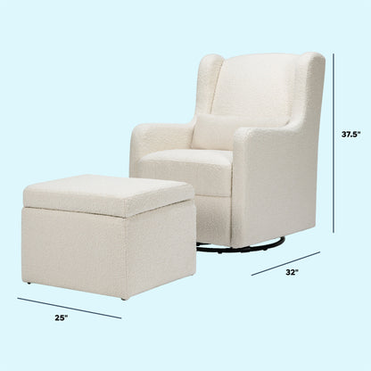 Adrian Swivel Glider with Storage Ottoman | Ivory Boucle fabric