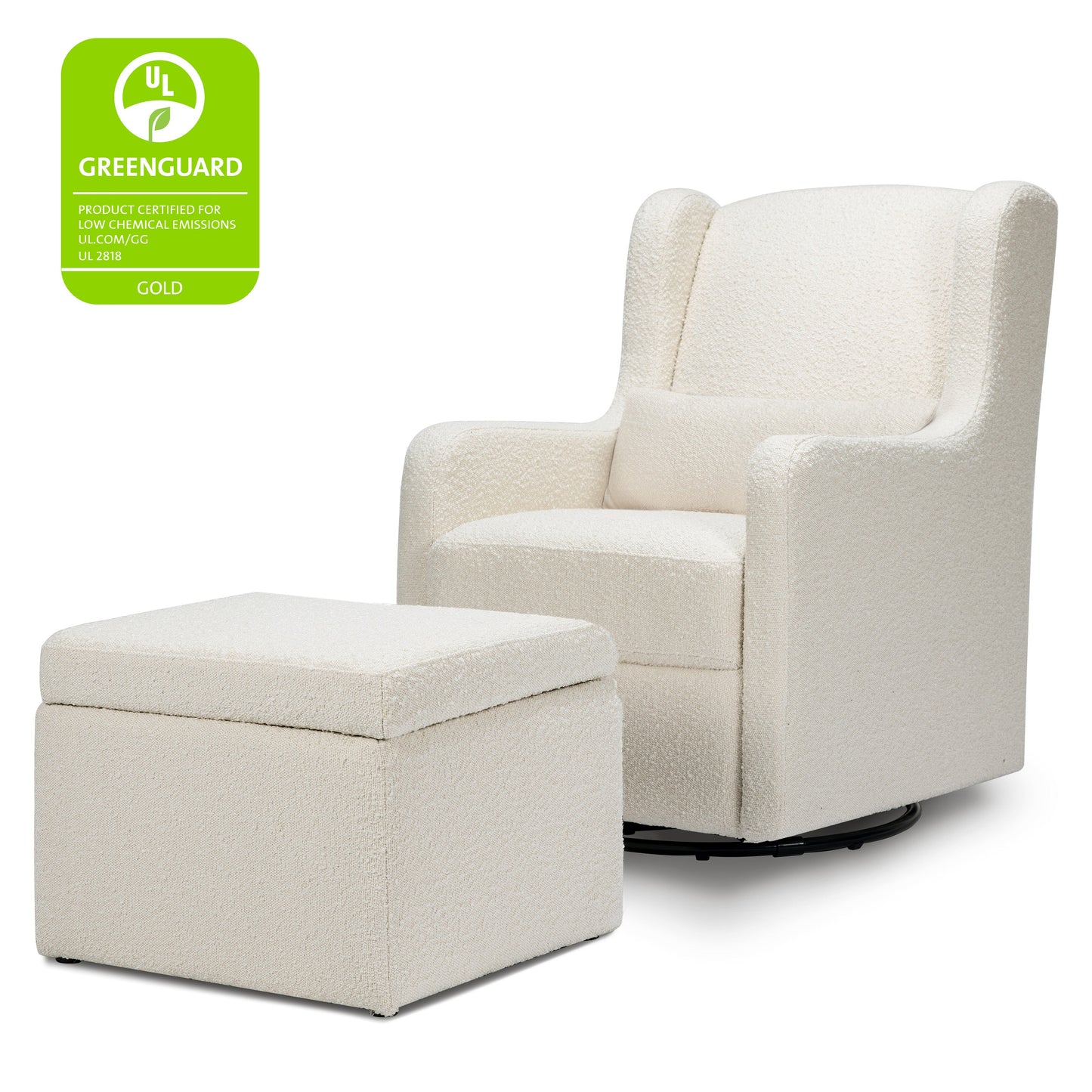 Adrian Swivel Glider with Storage Ottoman | Ivory Boucle fabric