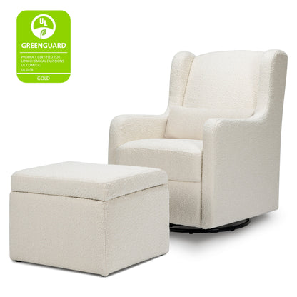Adrian Swivel Glider with Storage Ottoman | Ivory Boucle fabric