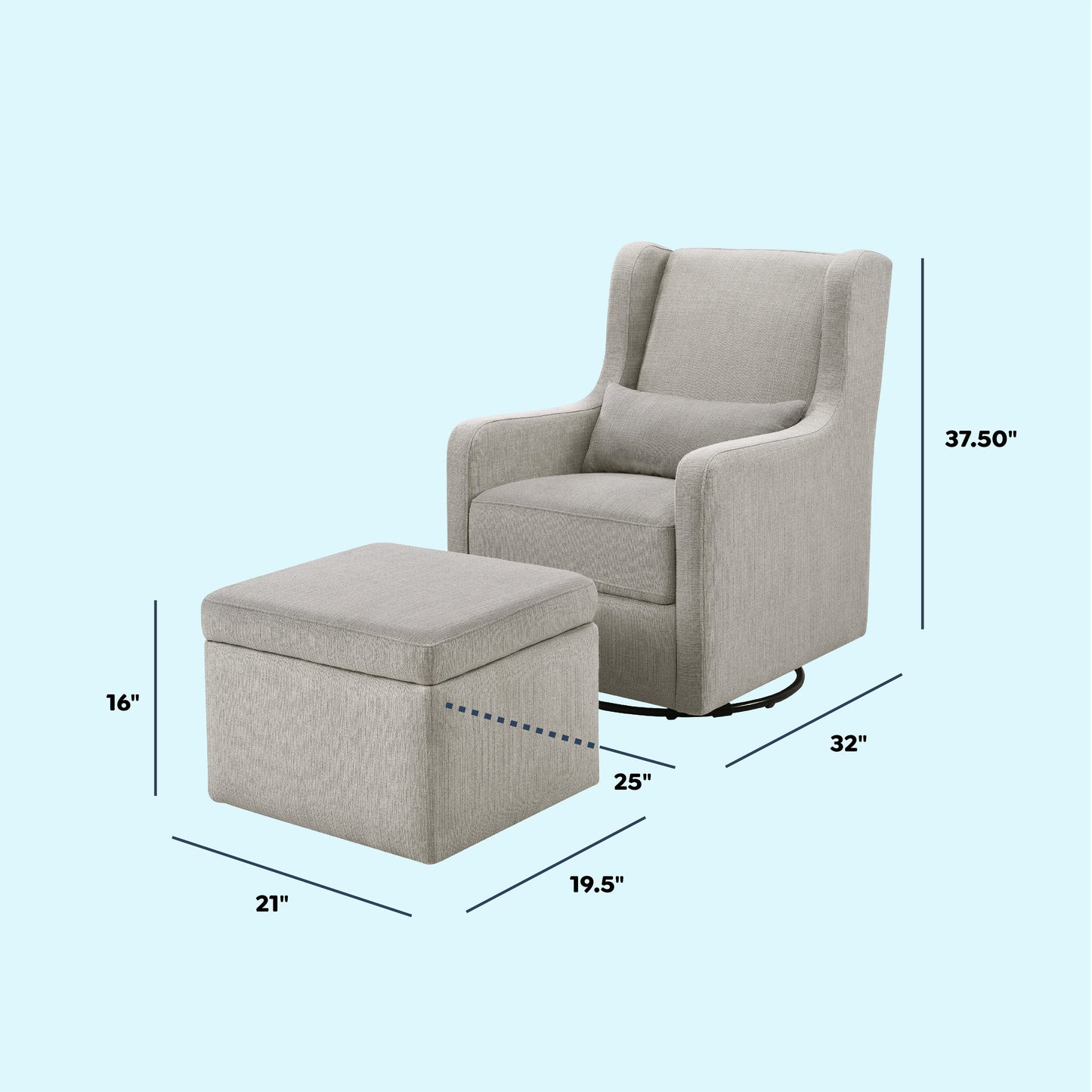 Adrian Swivel Glider with Storage Ottoman | Water Repellent & Stain Resistant fabric