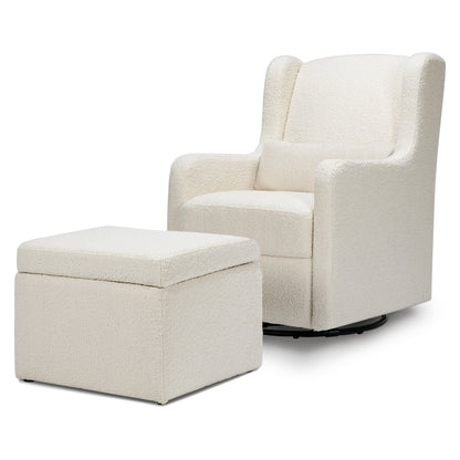 Adrian Swivel Glider with Storage Ottoman | Ivory Boucle fabric