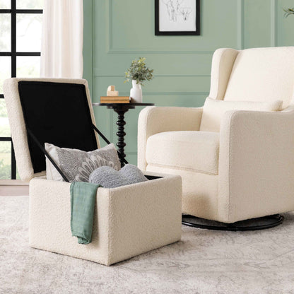 Adrian Swivel Glider with Storage Ottoman | Ivory Boucle fabric