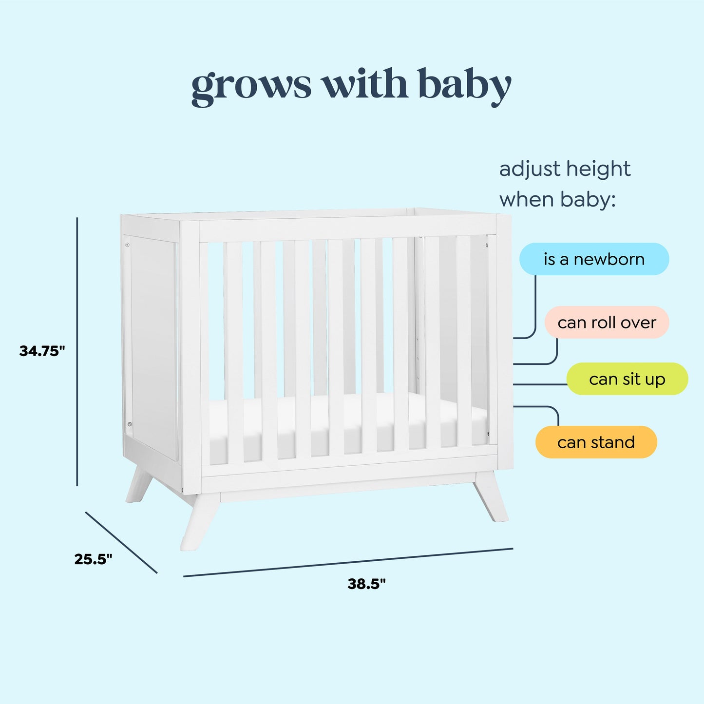 Otto 3-in-1 Convertible Mini Crib with 4 Mattress