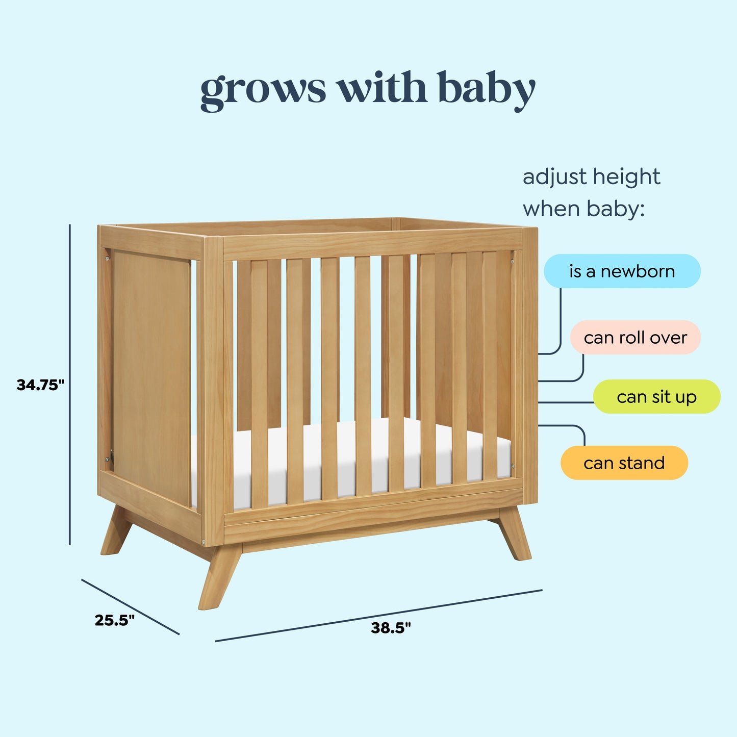 Otto 3-in-1 Convertible Mini Crib with 4 Mattress