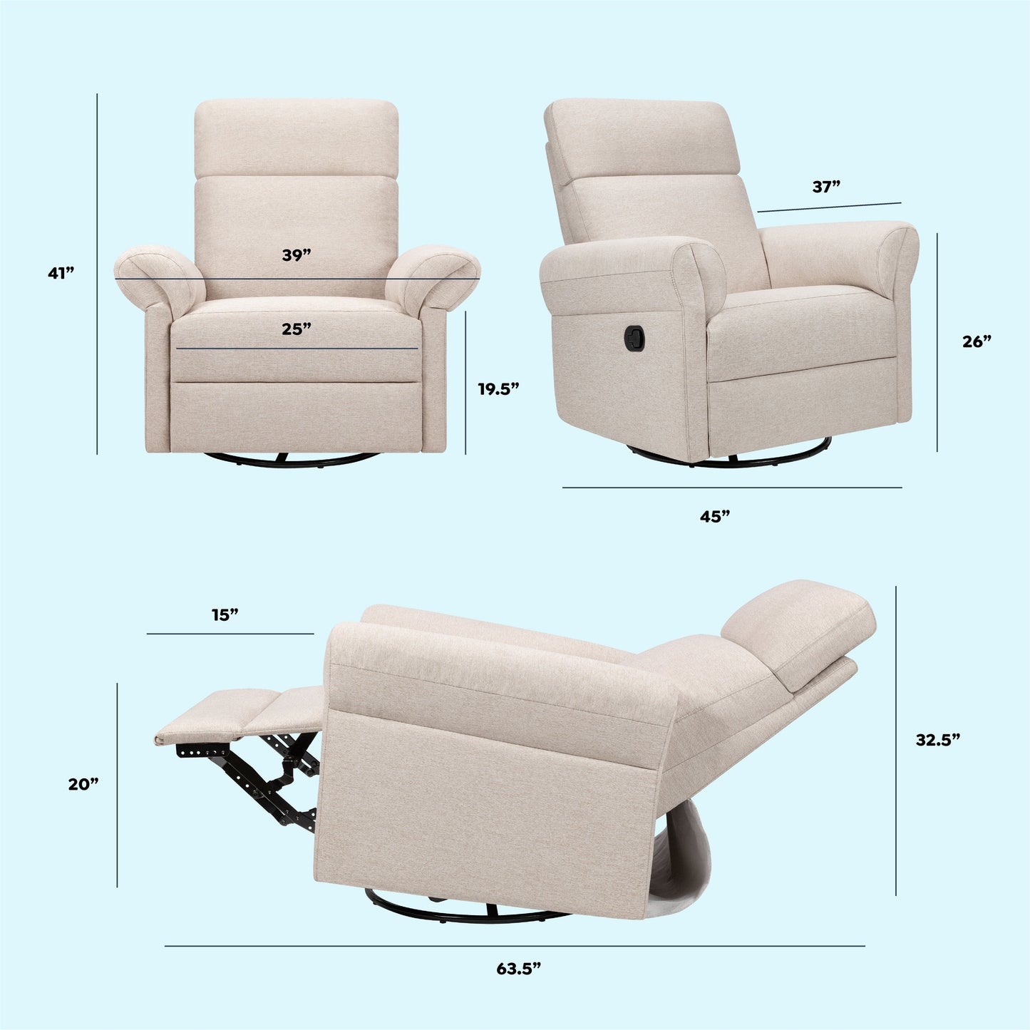 Suzy Flex Recliner and Swivel Glider | Adjustable Headrest and Armrests