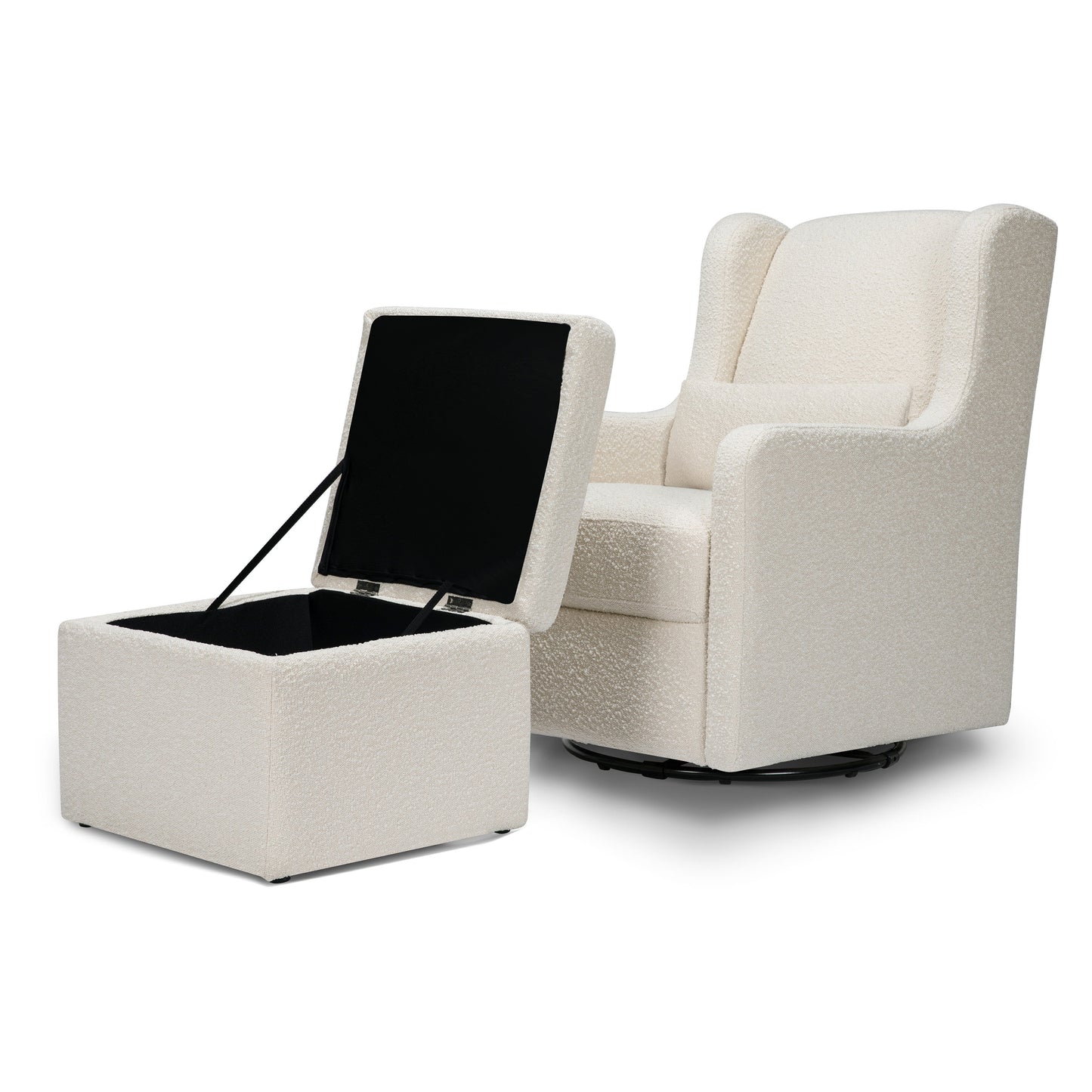 Adrian Swivel Glider with Storage Ottoman | Ivory Boucle fabric