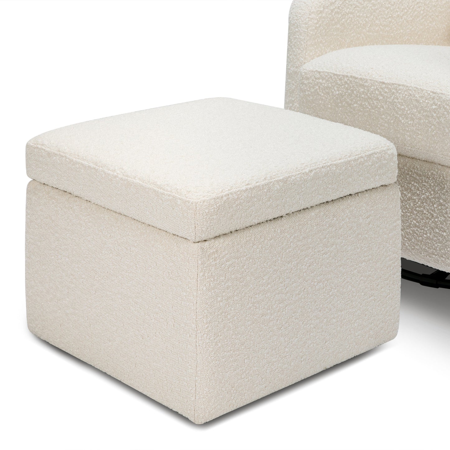 Adrian Swivel Glider with Storage Ottoman | Ivory Boucle fabric
