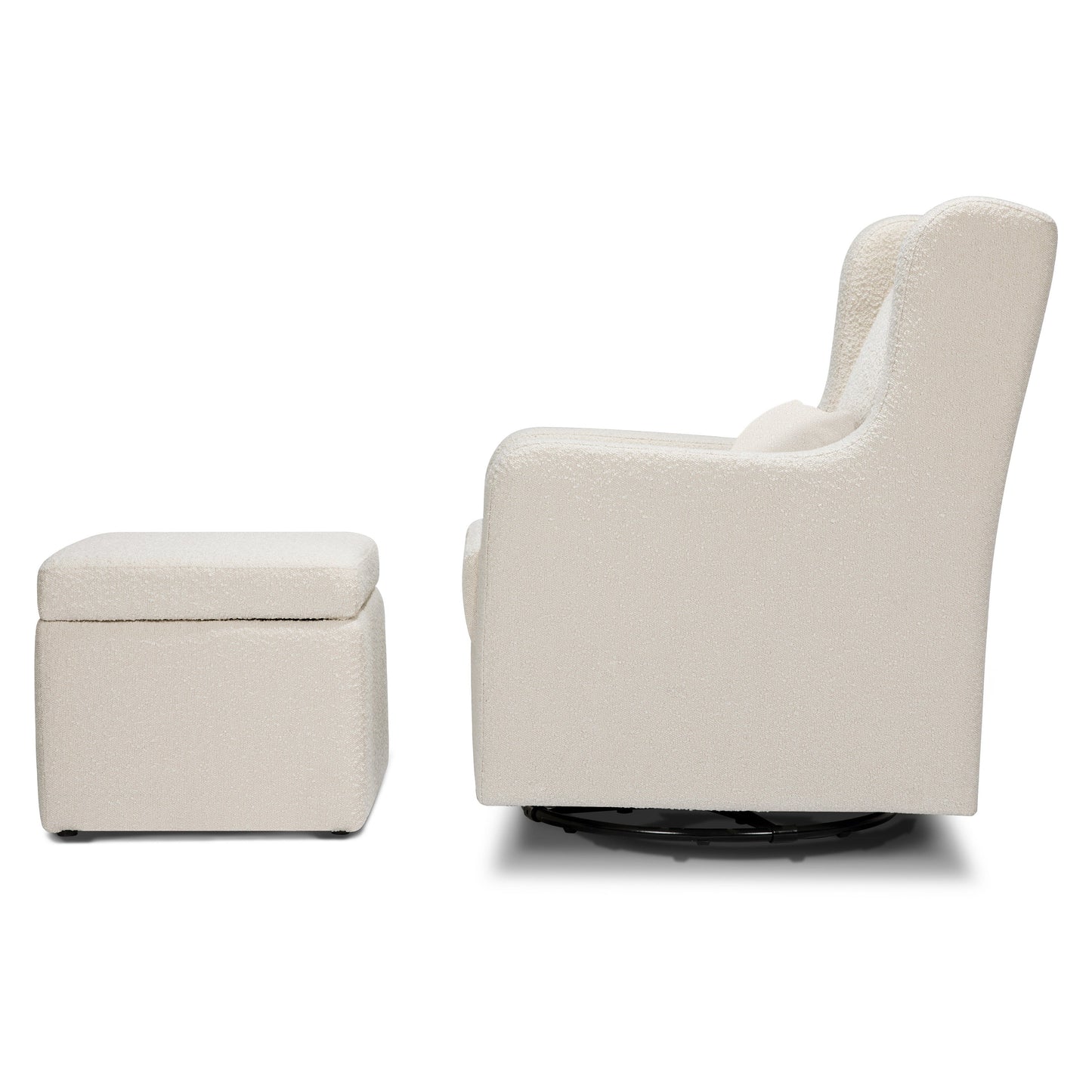Adrian Swivel Glider with Storage Ottoman | Ivory Boucle fabric